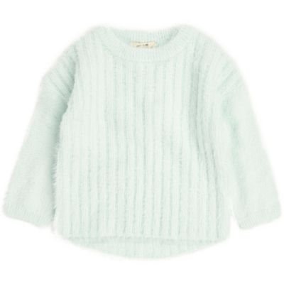 Mini girls green fluffy knit jumper
